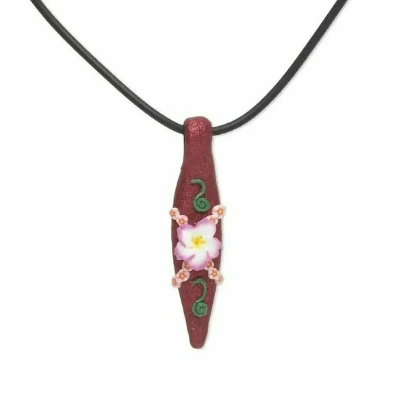 Hand Crafted Fancy Clay Flower Accent Tapered Pendant Necklace - Picture 1 of 2